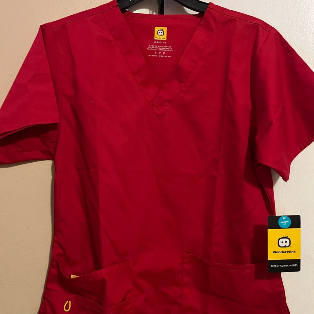 WonderWink Red V-Neck Medical Scrub Shirt